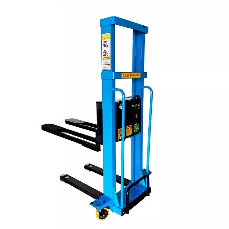 1T load capacity electric forklift truck with car auto lifting up and down loading and unloading cargo portable stacker trucks