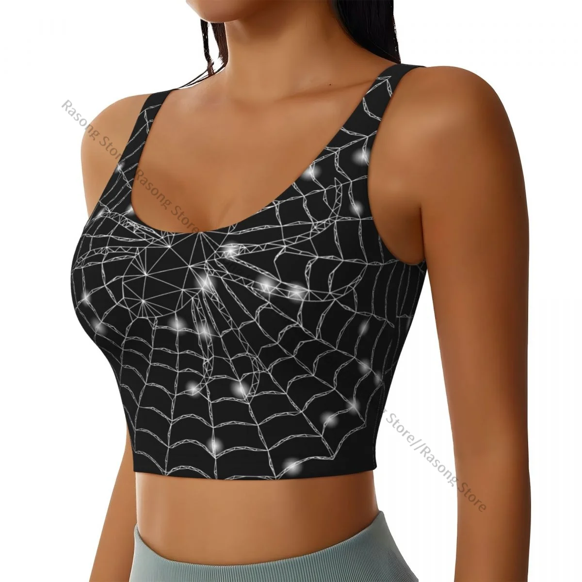 Women Sexy Sports Vest Shiny Wire Triangular Mesh Spider Net Female Streetwear Sport Lingerie Tee Crop Top