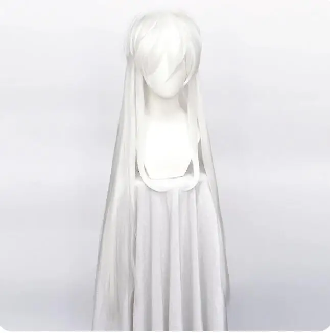 Perruque Synthétique de Cosplay de 100cm de Long, Coiffure Blanche, avec Bonnet Gratuit