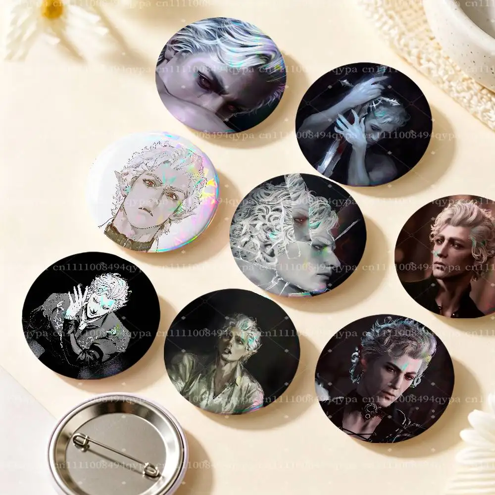 Astarion B-Baldurs BG3 Gate 3 Pin Buttons Round Badge for Clothes Bags Hats Pins Accessories Backpacks Tote Bags Outfit Decor