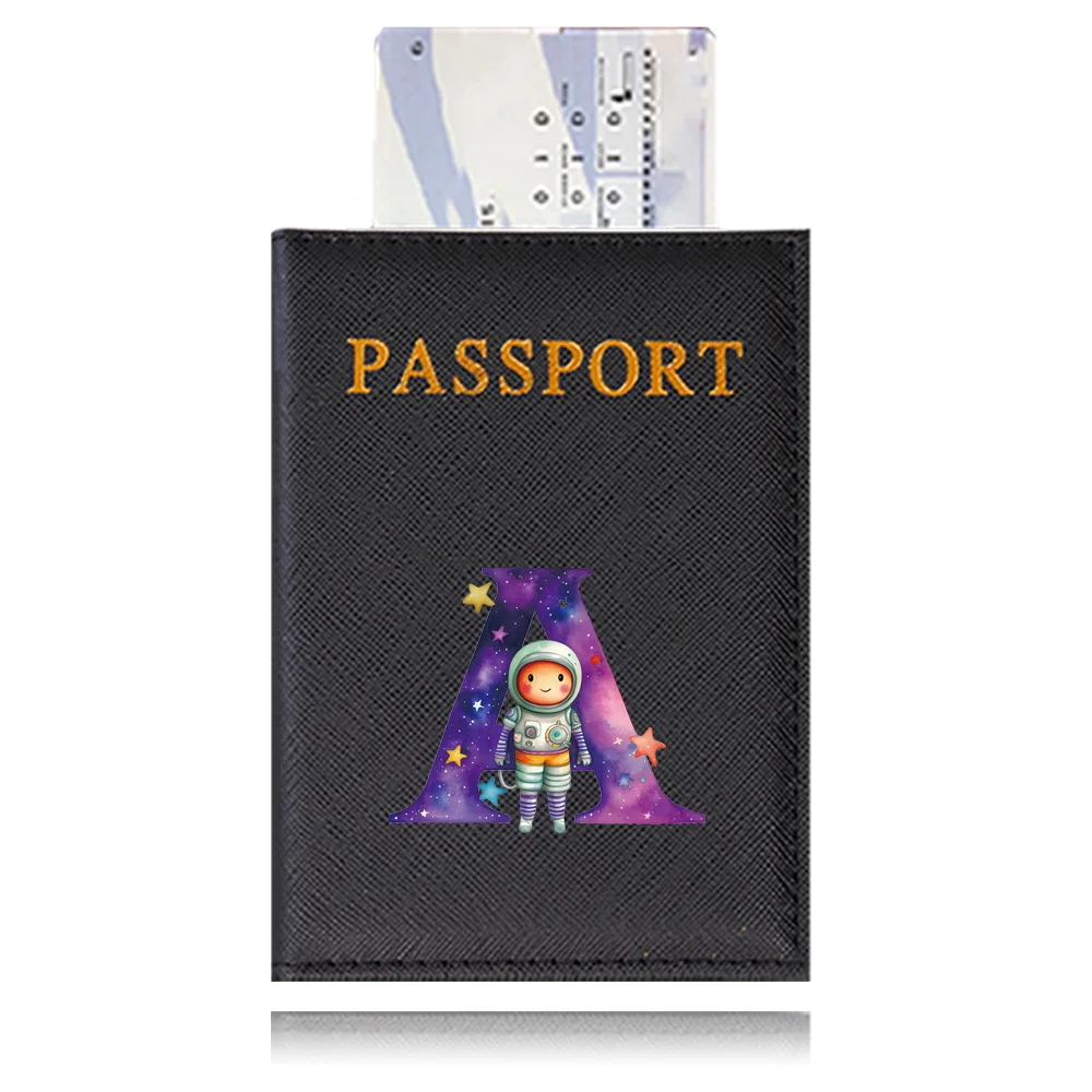 Custodia per porta passaporto in pelle custodia impermeabile per carta di credito da viaggio stampa porta lettere astronauta custodia per passaporto di colore nero