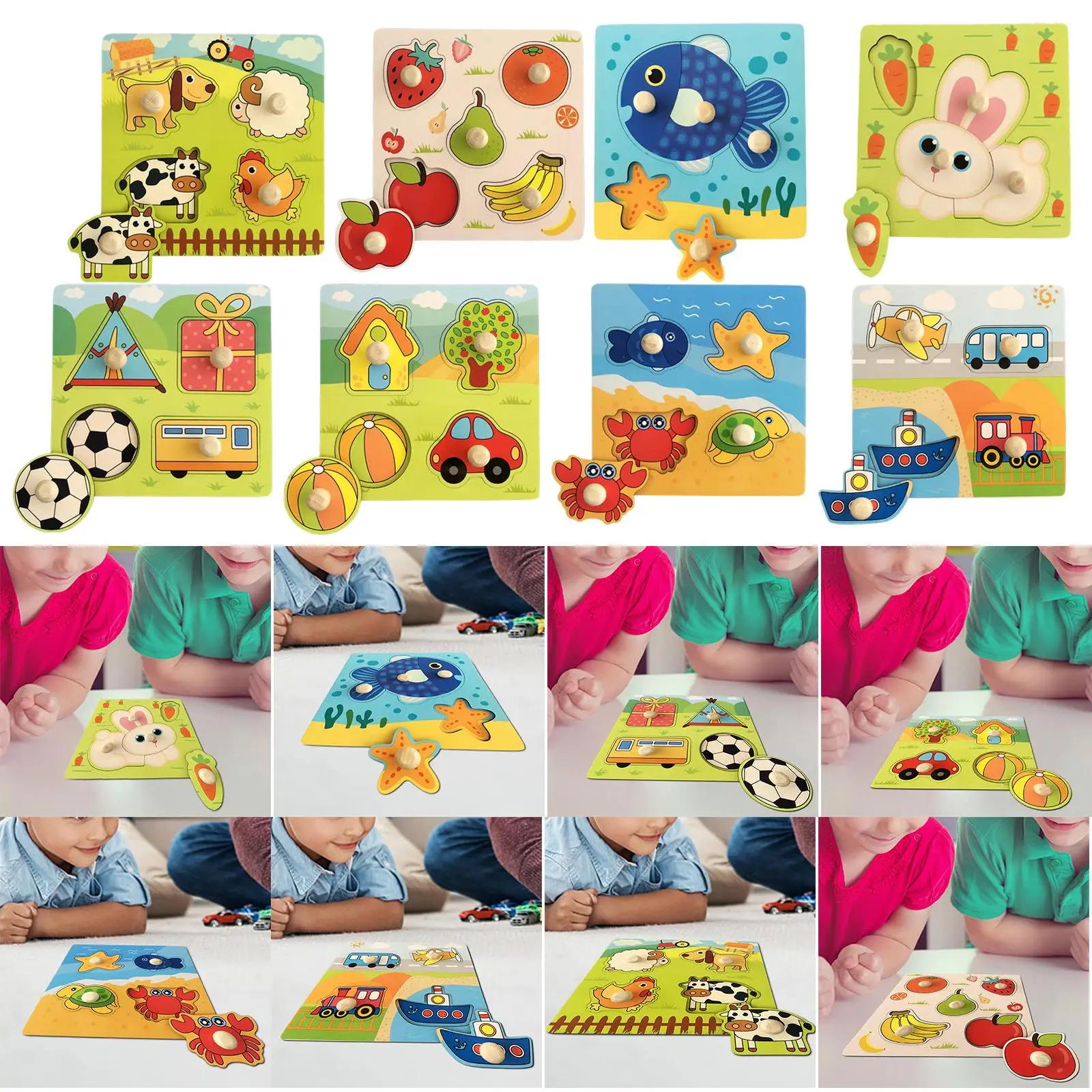 Cartoon Puzzles Shape Sorter Toy, Atividades de Aprendizagem, Montessori Brinquedo Educativo, Peg Puzzle Board para Viagens, Aniversário