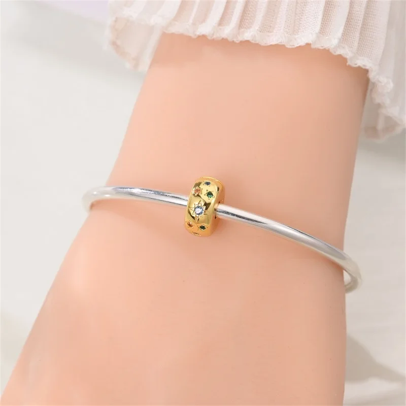 925 فضة سحر الخرز الملونة ستار الذهب مشبك أمان السلامة مشبك ثابت صالح الأصلي سوار DIY النساء المجوهرات #4