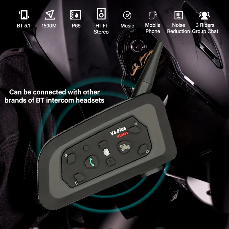 NEW Wireless Motorcycle Headset Microphone Earphone for Riders Compatible With All Helmets 1500M Intercom System BT Communicatio