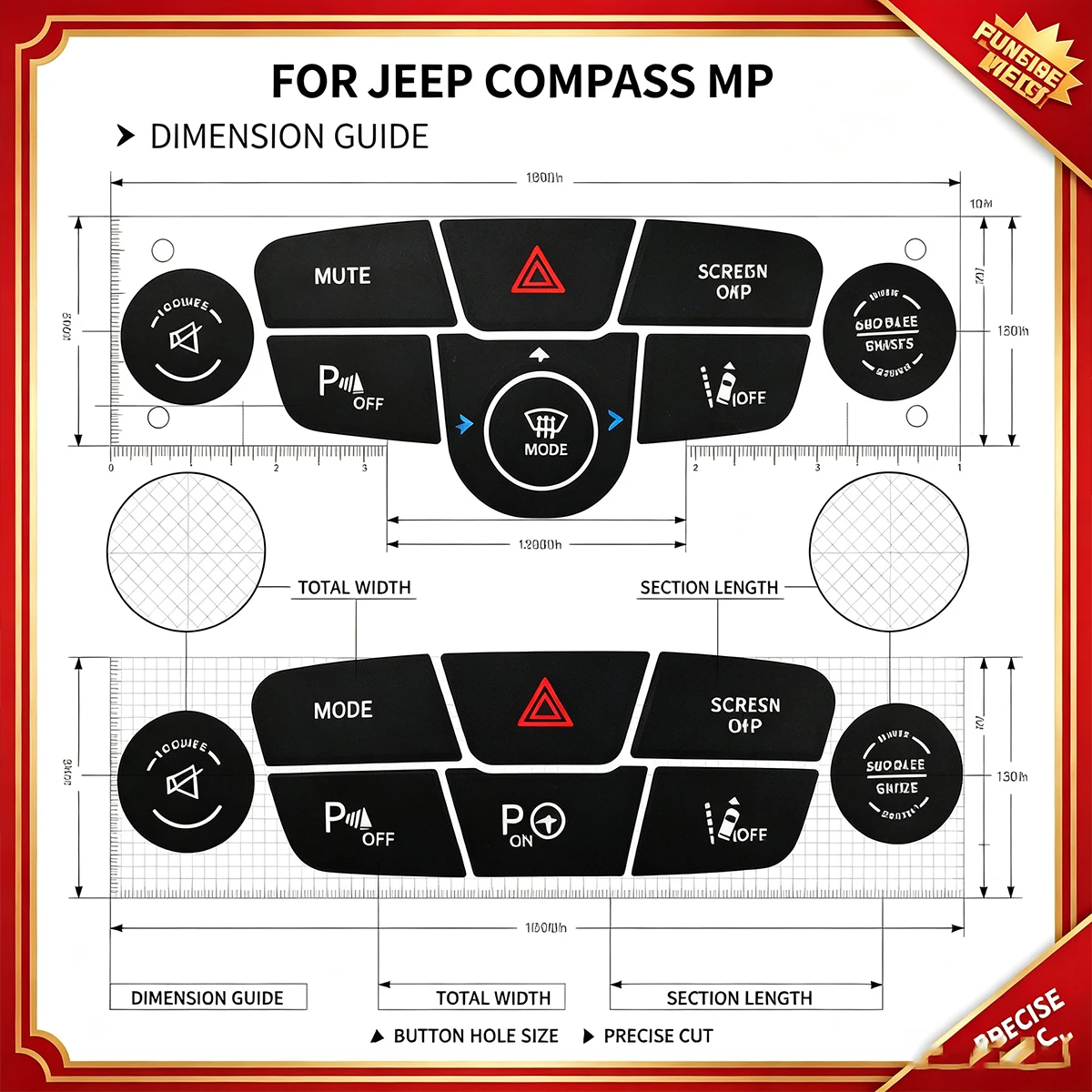 For Jeep Compass MP AC Button Repair Kit - Climate Control Reverse Radar Hazard Light Decal Sticker, Anti-Worn PVC