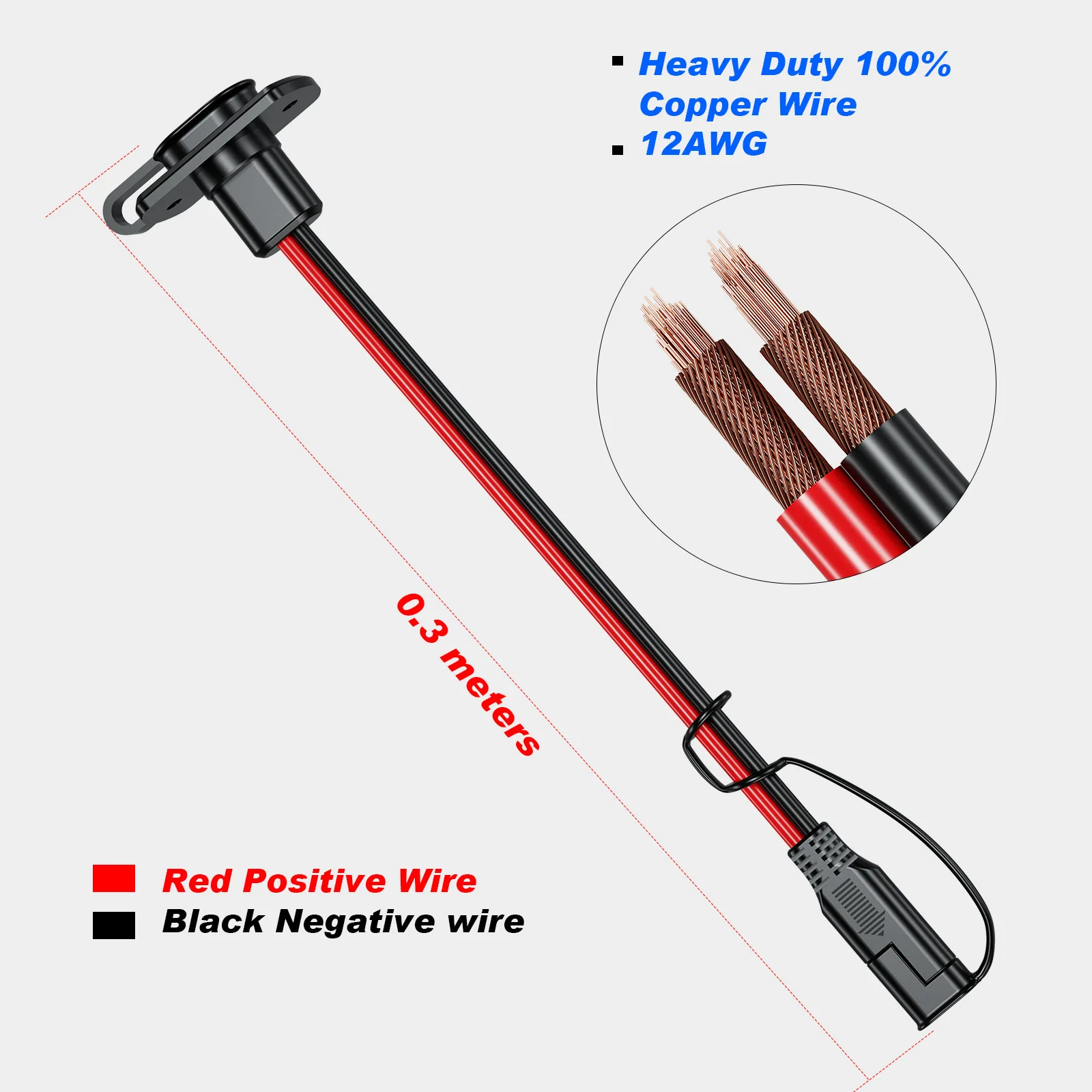 12-36V 12AWG 30cm SAE Extension Cable SAE Male To SAE Female Socket Cable Power Socket Quick Connect Panel Connector Cable