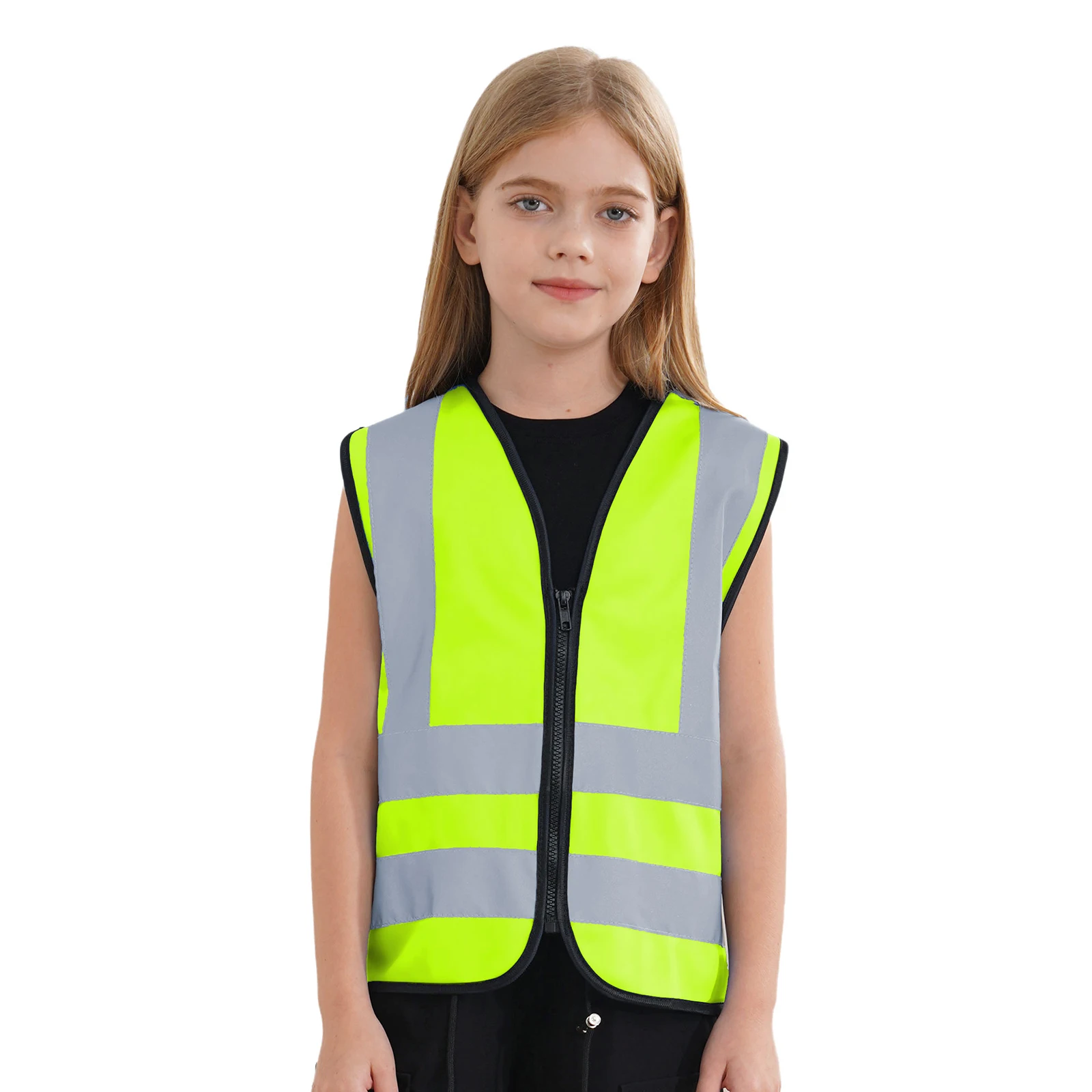 

Kids Boys Girls High Visibility Reflective Tape Safety Vest Waistcoat Sleeveless Zipper Jackets Volunteer Activities Costume