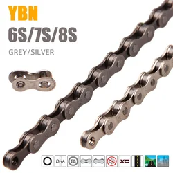 Free Shipping Taiwan YBN S8 S8-S2 Bicycle Chain 6 7 8 18 21 24 Speed Mountain Road Bike 116 Length Bicycles Chains Silver Gray