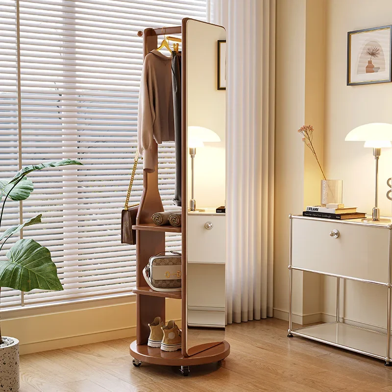 Solid wood full-body full-length household multi-functional storage floor-to-ceiling mirror bedroom movable coat rack integrated