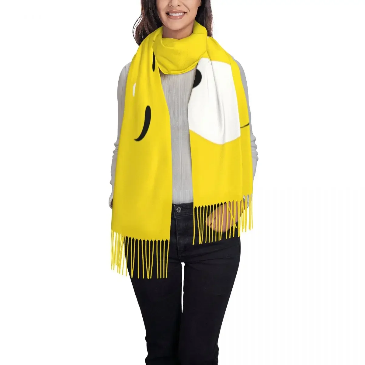 Cartoon Chocolate Yellow Candy Faces Tassel Scarf Women Soft Shawl Wrap Ladies Winter Scarves