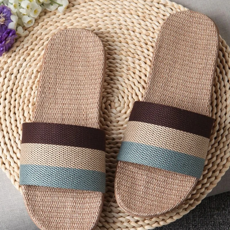 

2025 New Summer Linen Slippers Home Slippers Men's Cool Slippers Women's Indoor Wooden Floor Cool Slippers