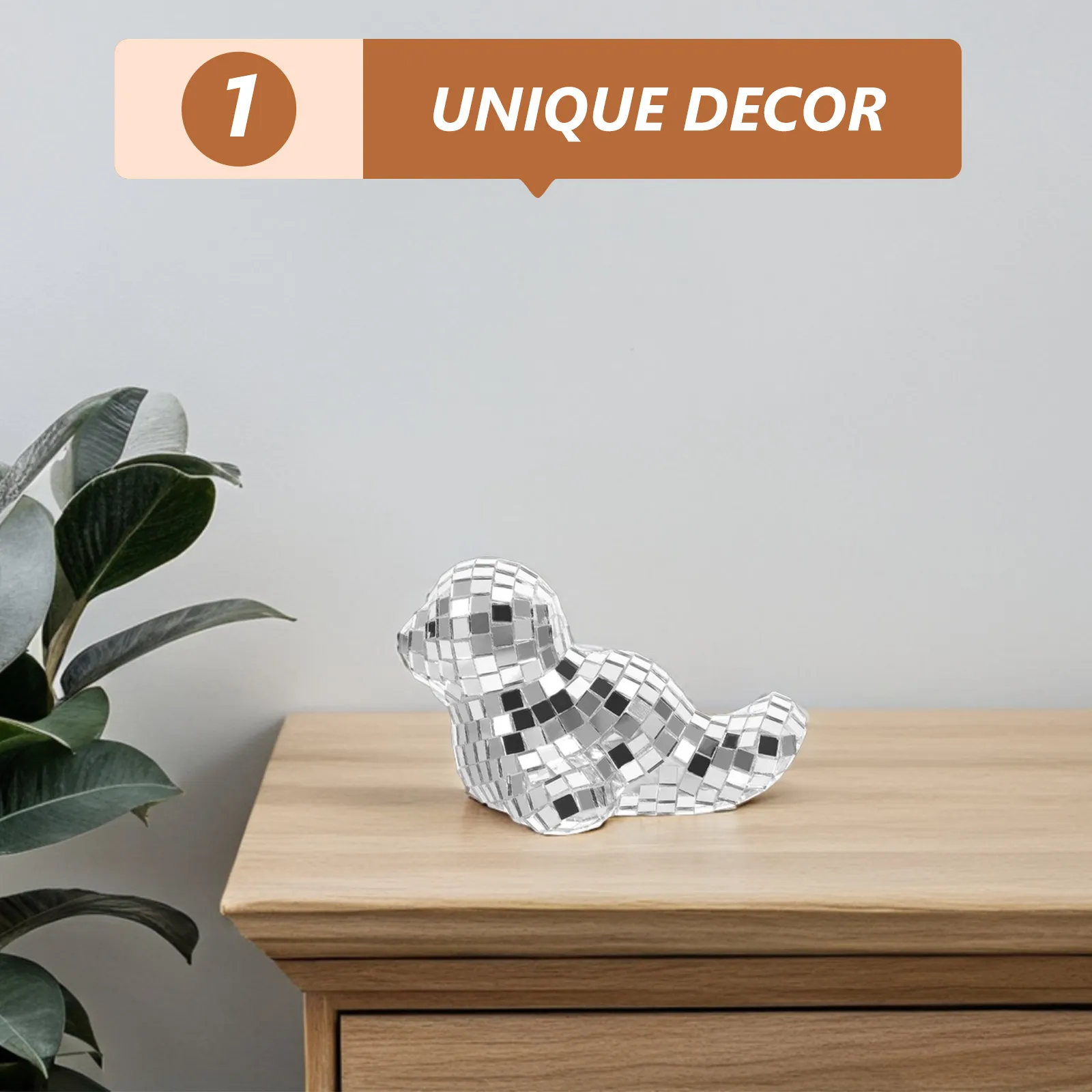 Mini Ocean Seal Ornament Reflective Disco Mirror Surface Lifelike Marine Animal Decor for Home Office Cafe Shelf Desk Small Sea