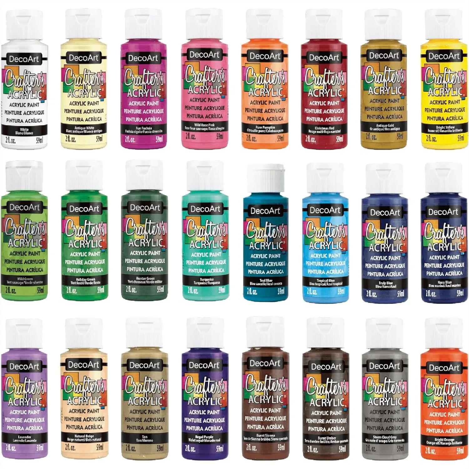 

Acrylic Paint Set 24 Colors 2 fl oz Each for Crafts, Canvas, Wood & DIY Projects