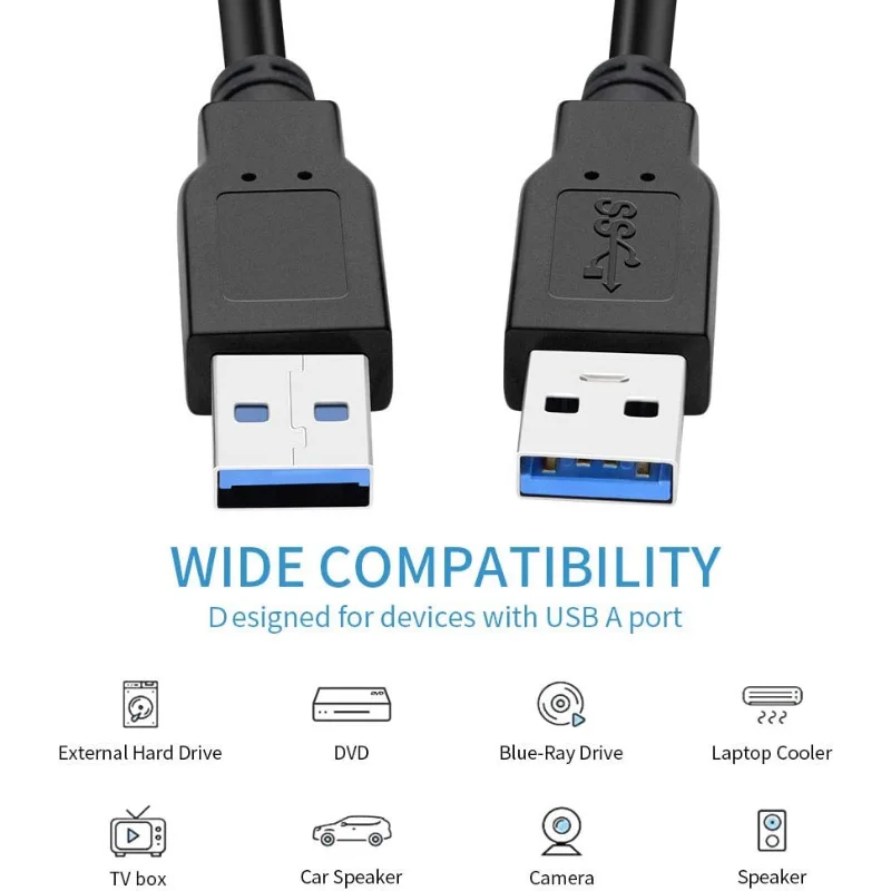 USB 3.0 A Male To Male Cable 5Gbps Data Transfer Line for Computer Hard Drive Enclosures Printers Modems Cameras Laptop Cooler