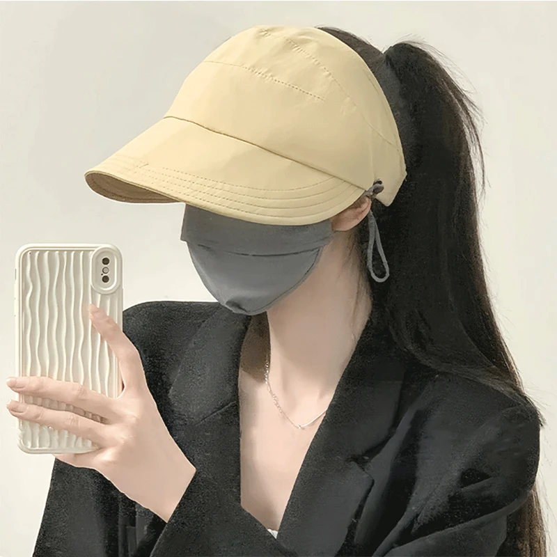 Summer Wide Brim Sunhat Women Sun Hats Foldable Adjustable Outdoor Beach Bucket Hat UV Protection Visors Fisherman Ponytail Caps