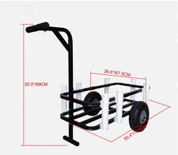Collapsible Wagon Beach Wagon Fishing Cart with Fishing Rod Holders Heavy-Duty U-boat White and Black 90KG view 2