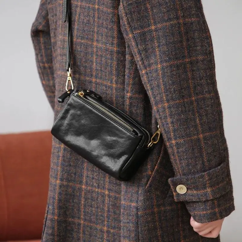 Spring 2026 Women's Top Layer Cowhide Leather Crossbody Bag Real Leather Phone Bag Versatile Single Shoulder Small Diagonal Bag