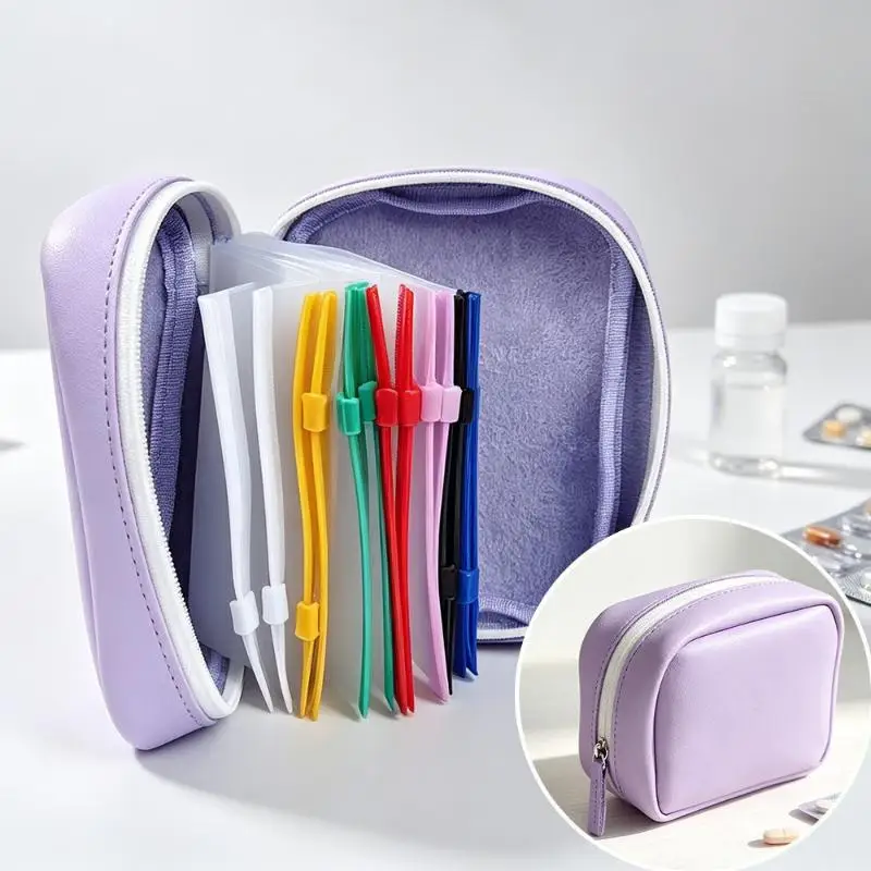 Travel Pill Organizer Binder With7/ 14 Coded Zipper Pouches Waterproof Exterior 3-Ring Writable Labels Crush-Resistant Shell