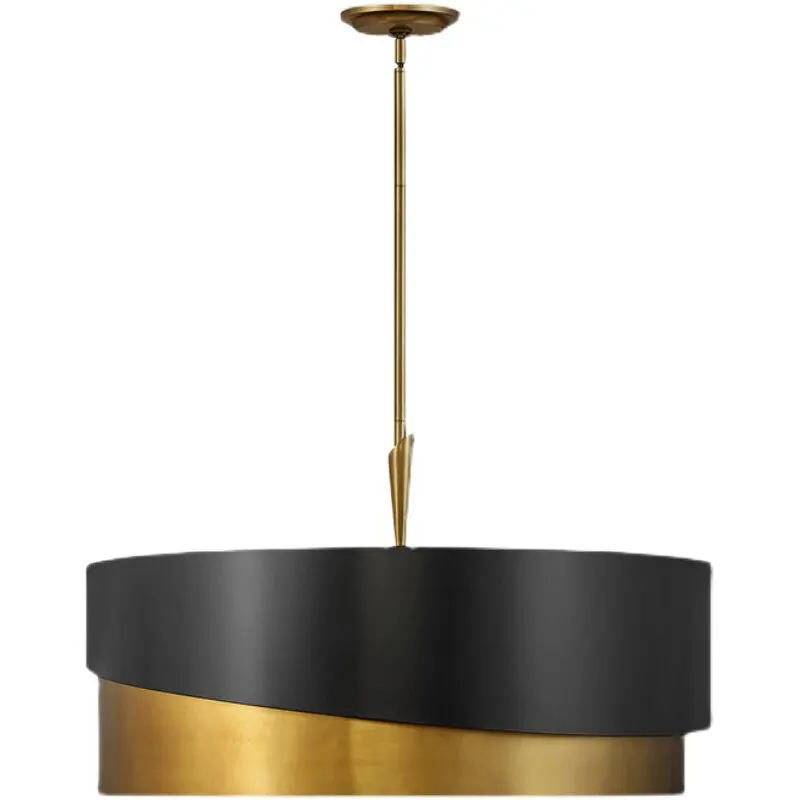 American minimalist restaurant island counter bar with vintage full copper chandeliers