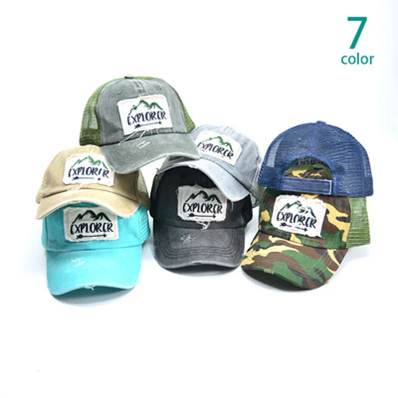 New Men Letter Embroidery Baseball Cap Distressed Hat Lady Rear Mesh Adjustable Ripped Relaxing Cap Outdoor Fashion Versatile Ha