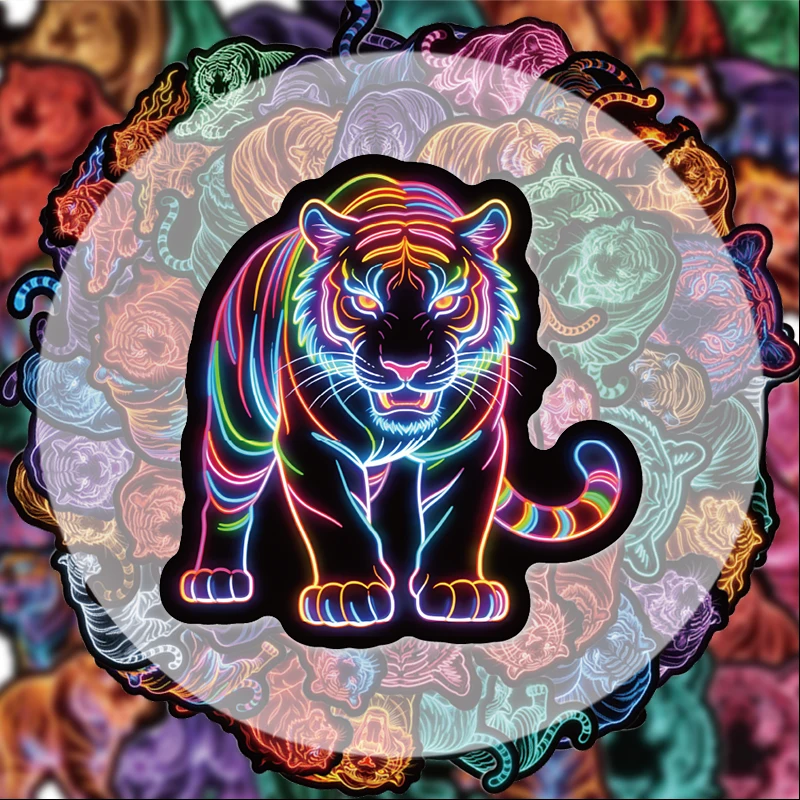 56 Colorful Line Art Tiger Stickers, Suitable for Water Bottles, Laptops, Phone Decorations, Suitcases, Skateboards, Guitars, Gift Boxes, Party Decorations, Holiday Gifts