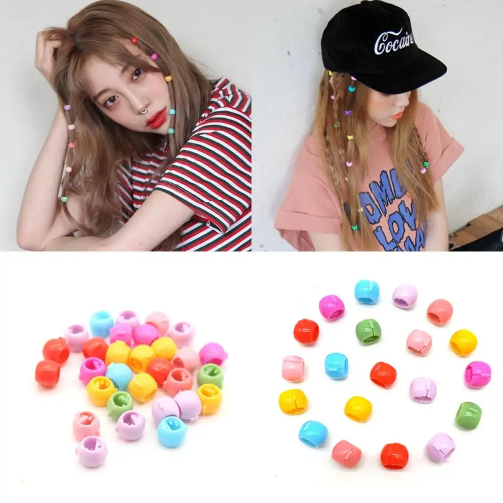 40pcs/set Mini Mix Colorful Hair Beads Decor Hollow Plastic Hair Braids Maker Beads Hair Claw Clips Daily