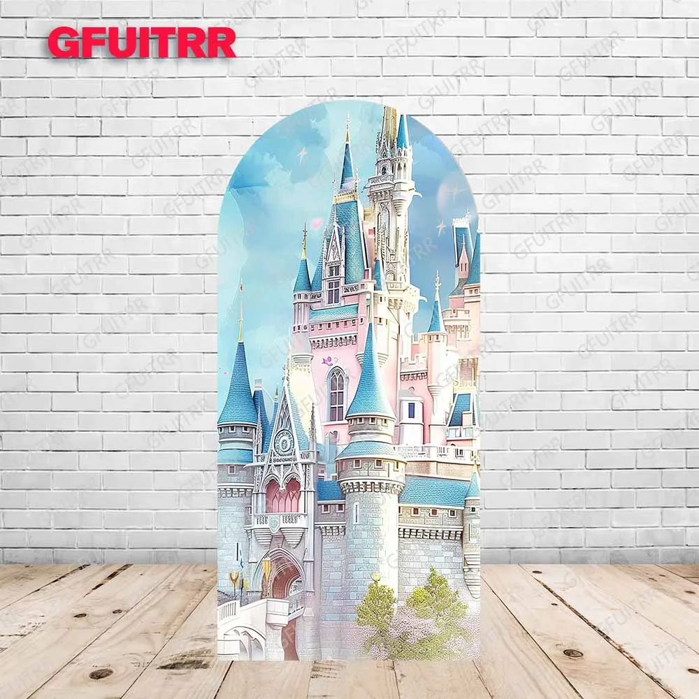 Disney Castle Blue Pink Backdrop Arch Cover Girls Birthday Decoration Photography Background Party Polyester Photo Booth Prop