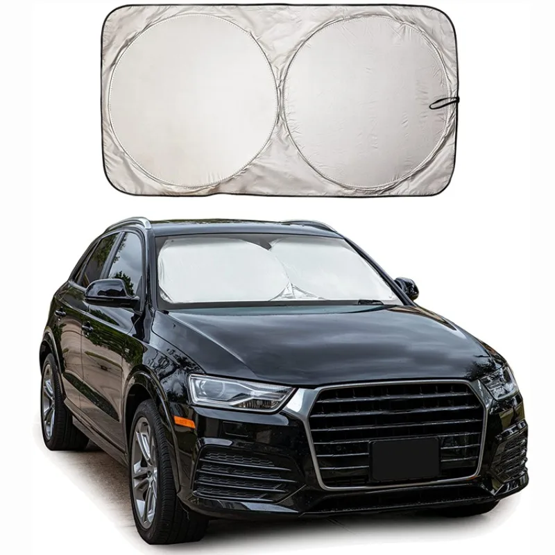 Car Sun Shade - Foldable Sun Car ShieldCoated Silver Cloth ReflectivePolyester Material Blocks 99% UV Rays, Fits Most Cars