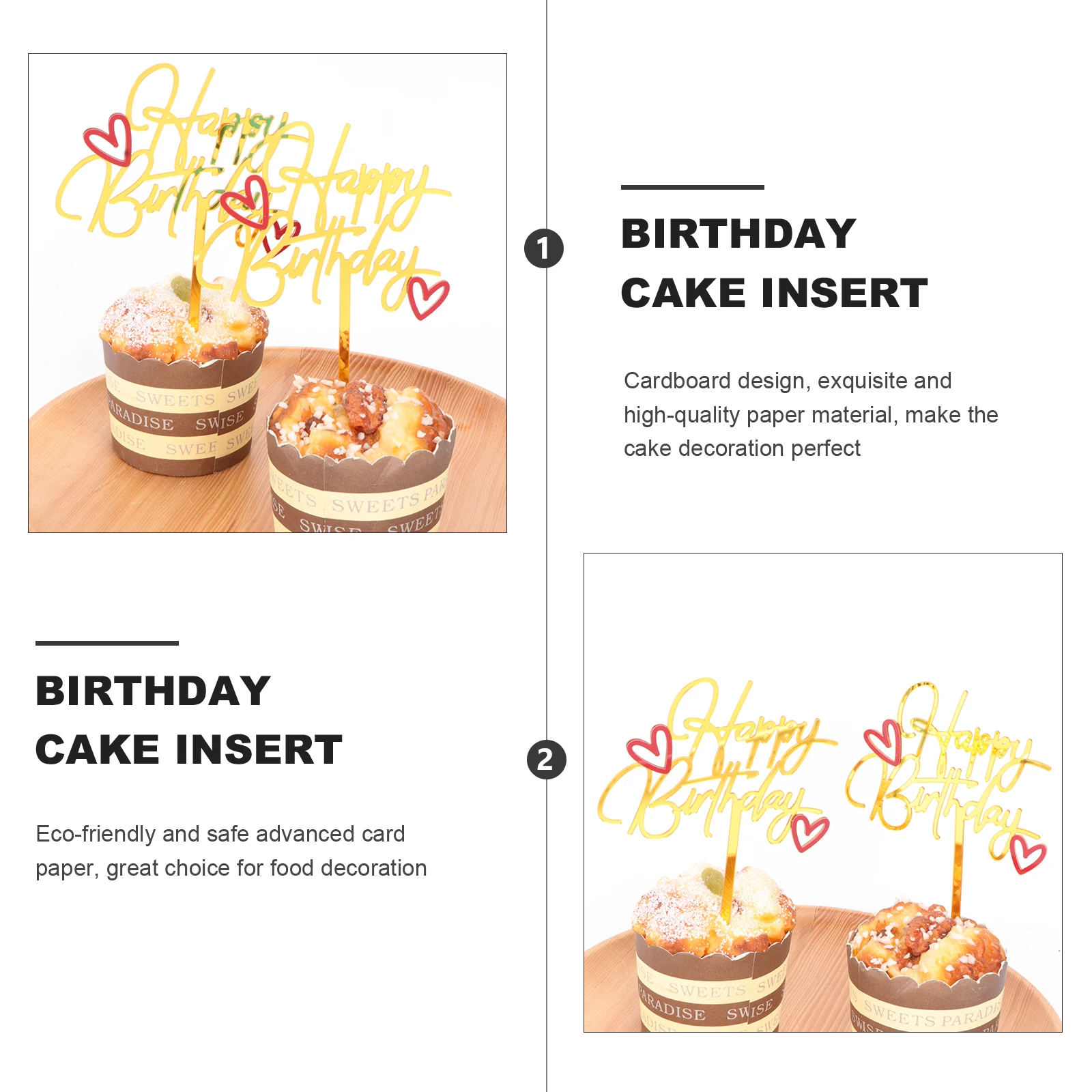 

10pcs Acrylic Toppers Double Layer Party Decorations Birthday Cake Supplies Red Golden Food Safe Premium Dessert Picks Party