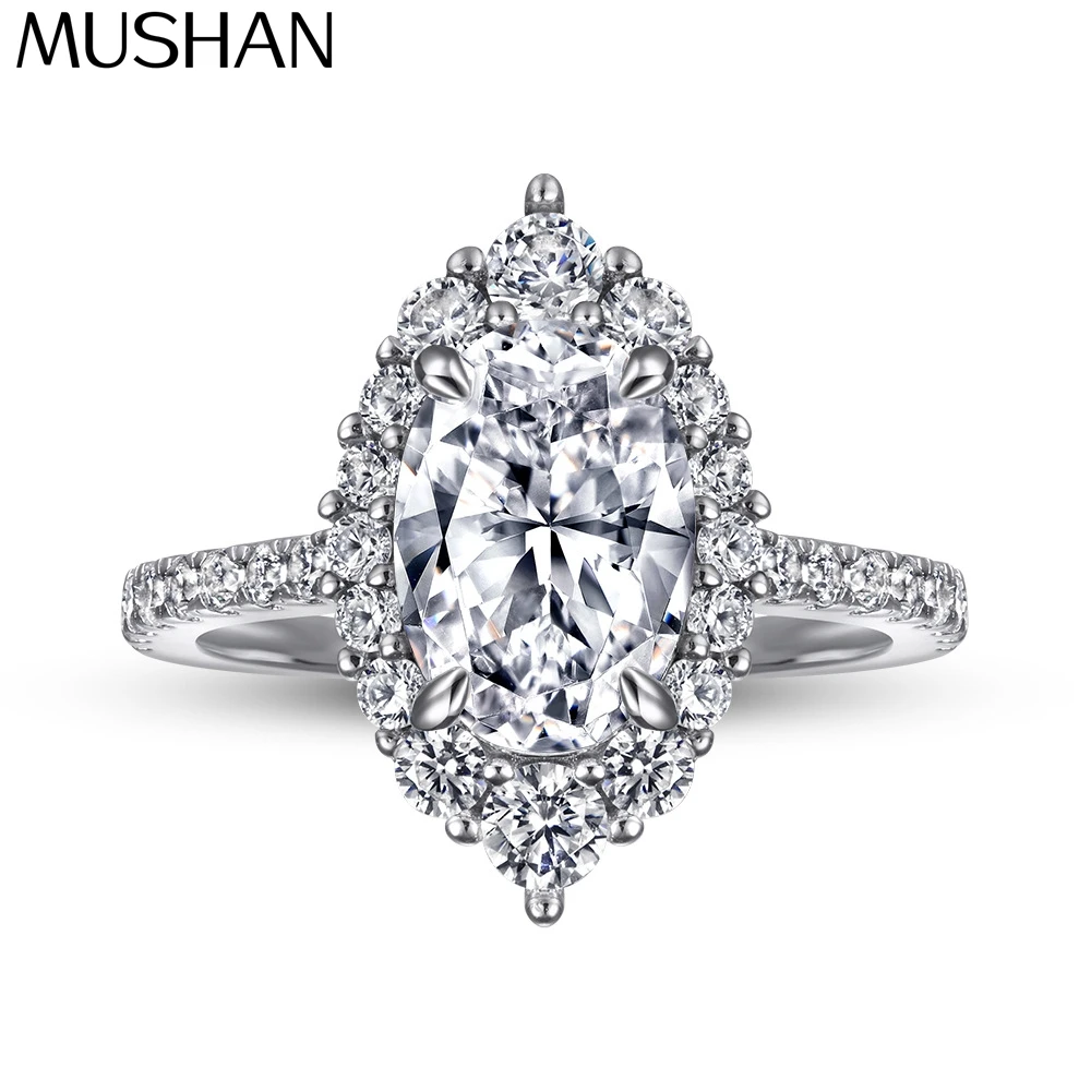 

MuShan Brand Jewelry 925 Sterling Silver Ring Cubic Zirconia 7A Round Daytime Women 18K Real Gold Plated Fine Jewelry Rings