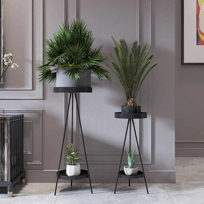 Soporte de plantas de estilo nórdico, estantes de hierro para macetas, soporte de suelo interior para flores, doble almacenamiento