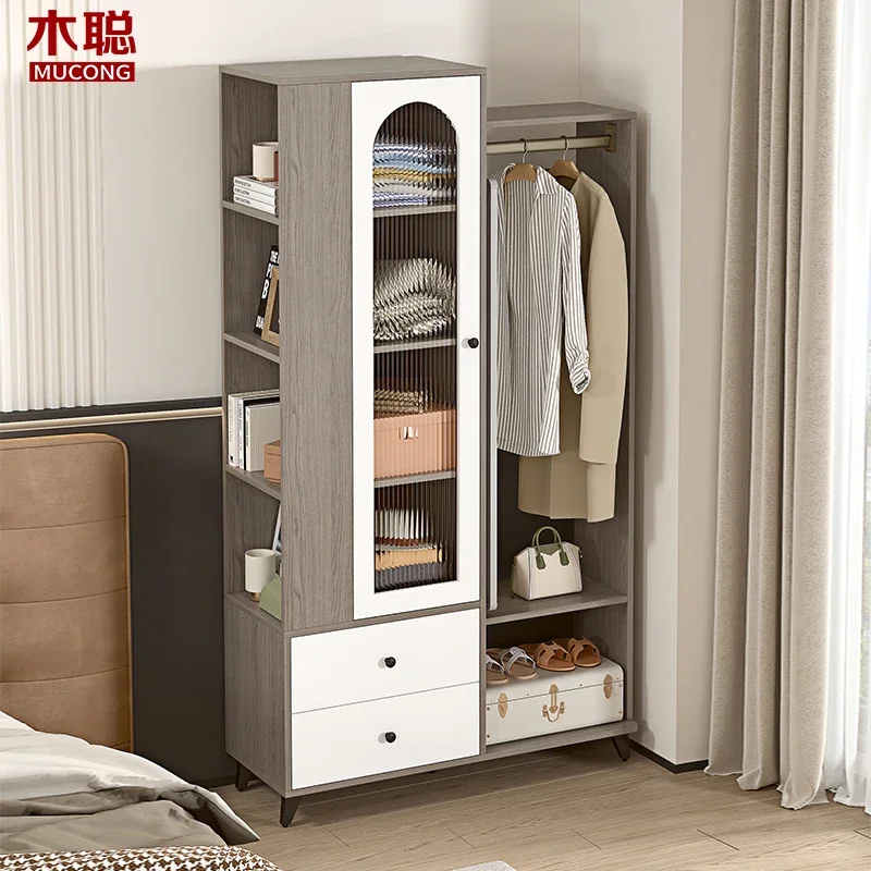 Modern simple coat rack, wardrobe integrated storage rack, locker, bedroom home rotating full-length mirror 4A60