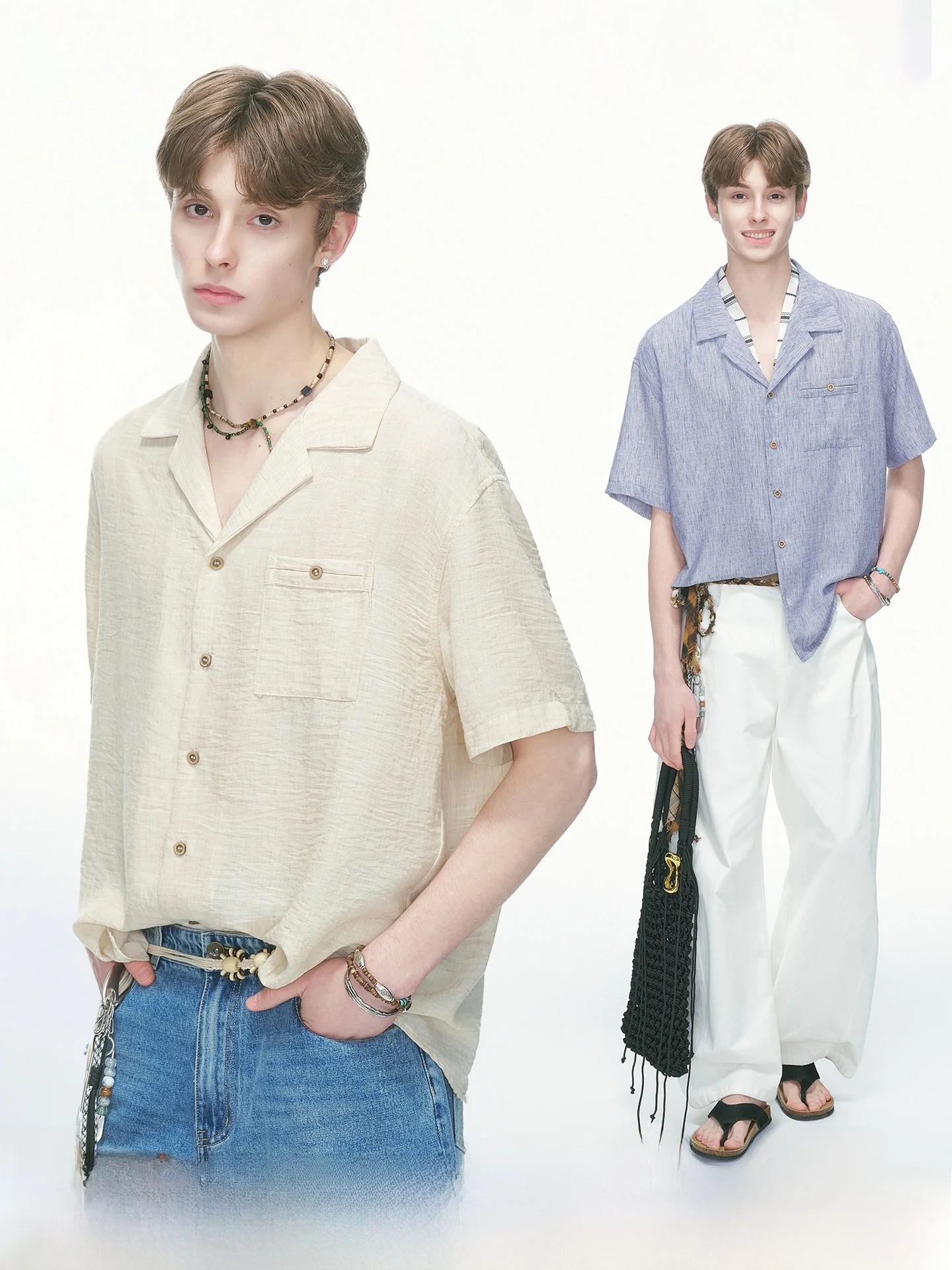 

Cuban Collar Short Sleeve Men's Shirt Lightweight Summer Dream Made Breathable Polyester Fiber Commute Style Regular Fit