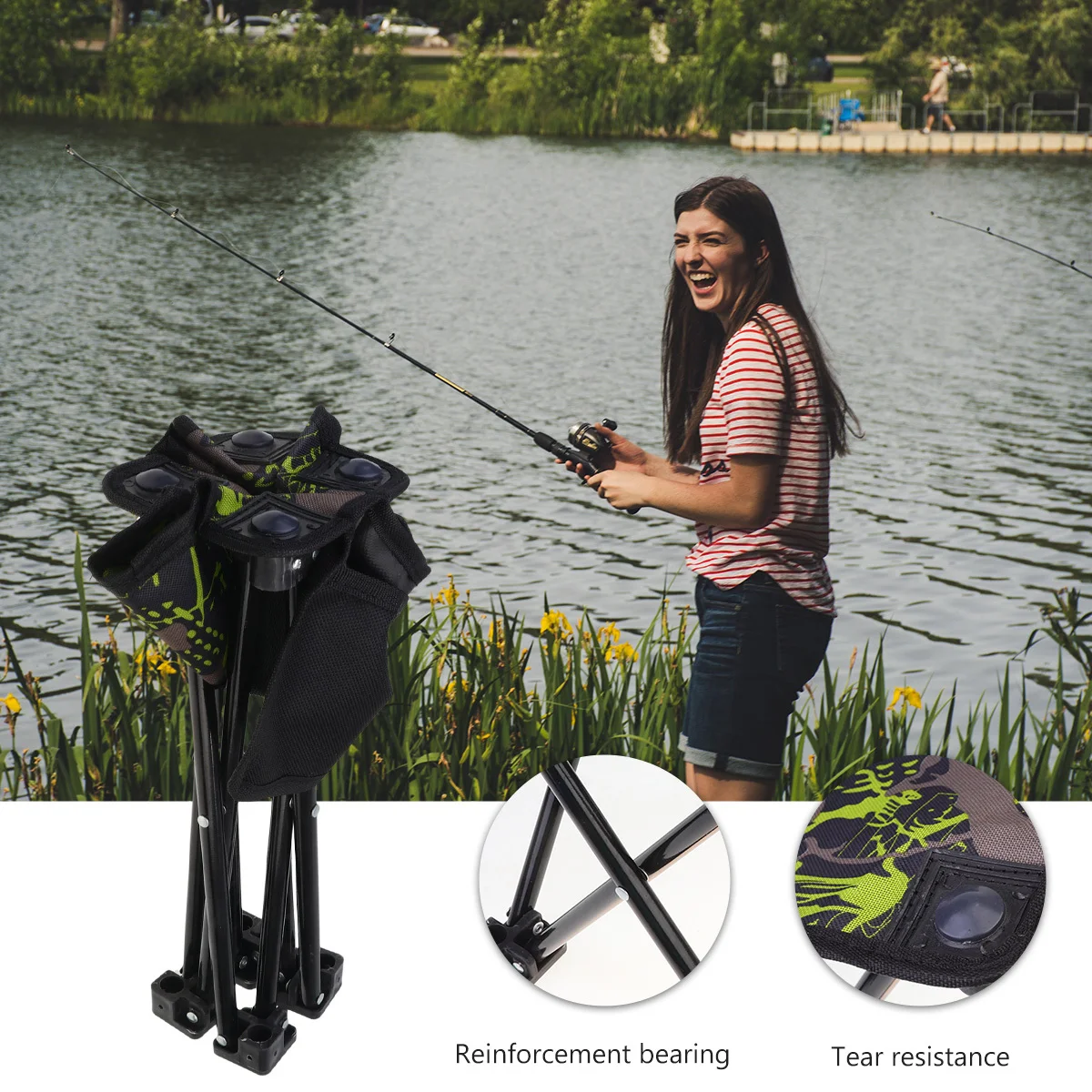 

Folding Fishing Chair Camping Seat Stool Breathable Cloth Portable Travel Outdoor