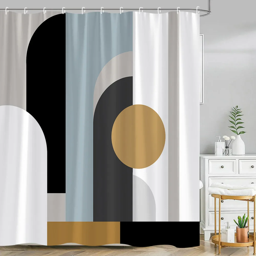 

Geometric Shower Curtain Modern Mid-Century Square Minimalist Geometric Curve Stripe Abstract Polyester Fabric Bathroom Decor