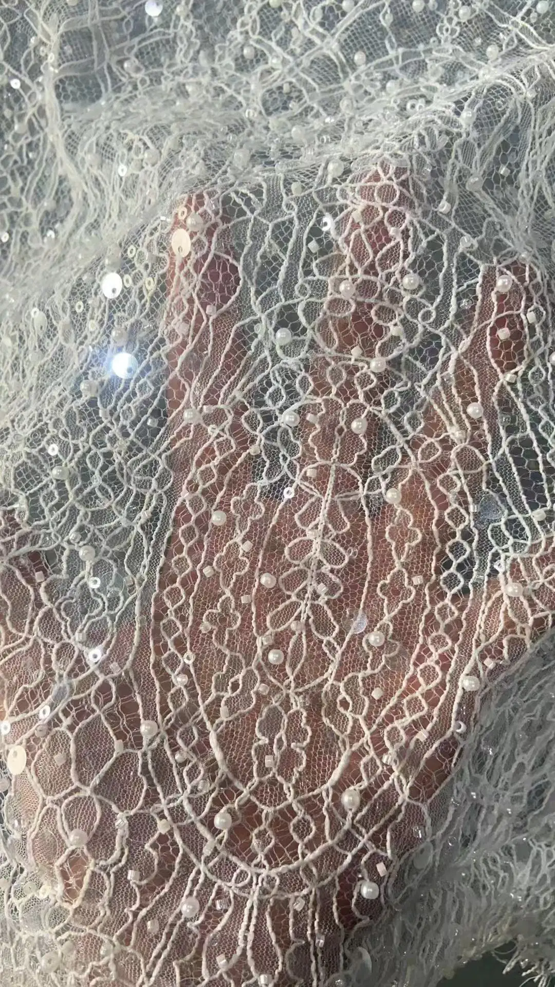 2026 Latest Beaded Lace Fabric For Wedding High Quality African Lace Fabric French Mesh Lace Fabric With Beads For Party AX2601