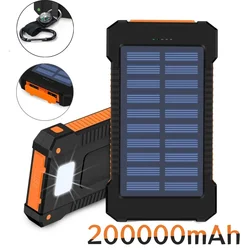 Hot Solar Power Bank Portable 200000mAh Fast Charging Outdoor Powerbank W/ Carabiner Compass External Battery for Xiaomi Charger