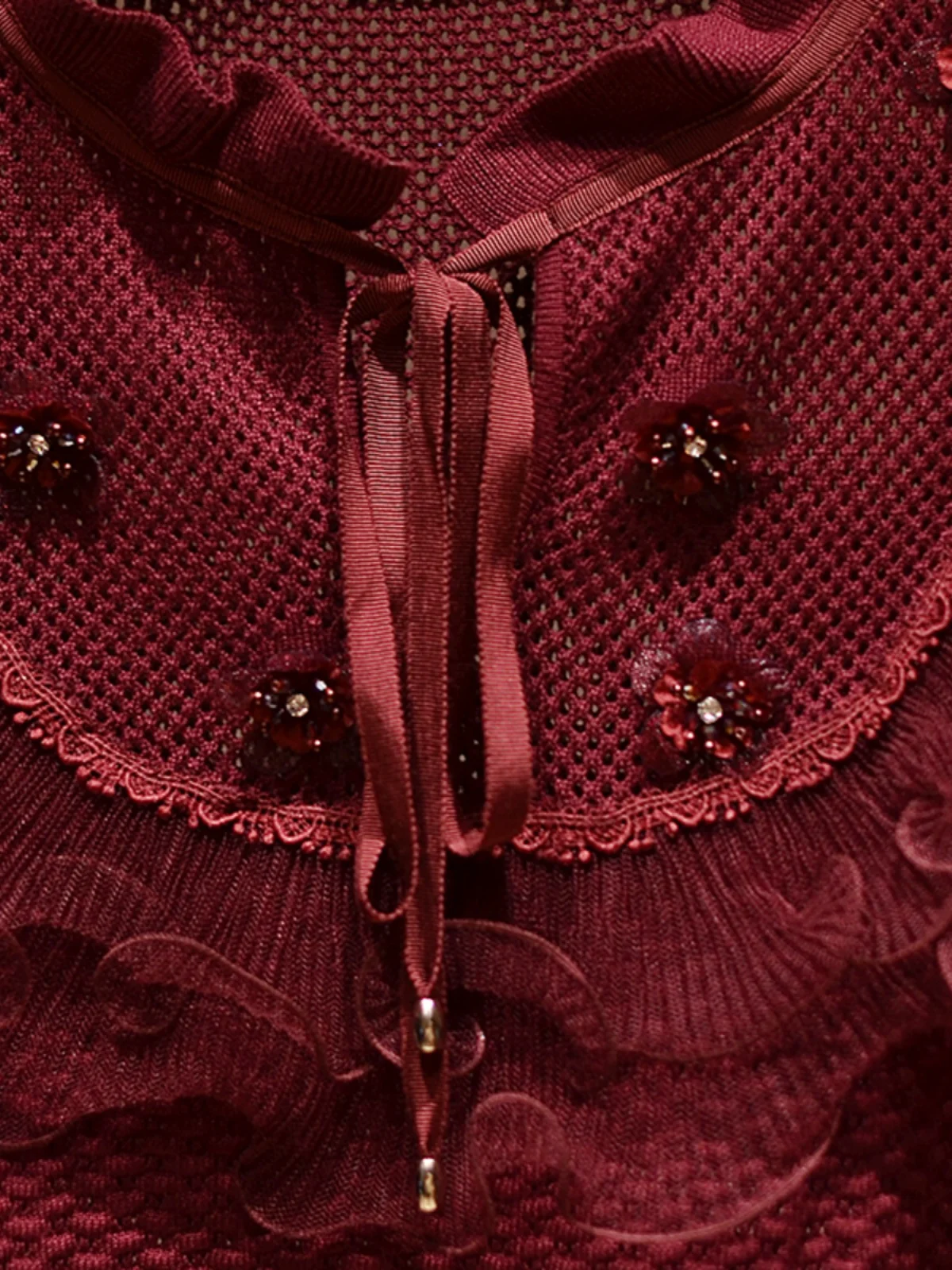 เสื้อถักทรงหลวม คอตั้ง แต่งลูกไม้ ดีไซน์วินเทจแบบโปร่ง ช่วยให้ดูผอมเพรียว คอลเลคชั่นต้นฤดูใบไม้ผลิ รุ่นใหม่ Sle JOOva Ladi...