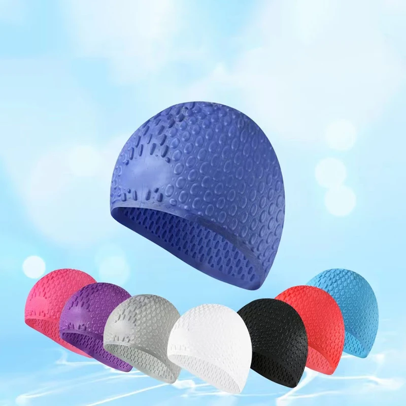 Adult waterproof hair care, solid color, comfortable and atmospheric, female long hair silicone water droplet swimming cap