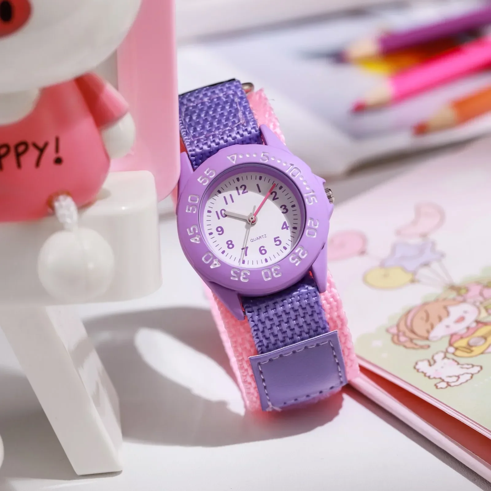 smvp Rotating Bezel Sport Watch For Girls 31mm Dial Nylon Velco Straps Childern's Gift