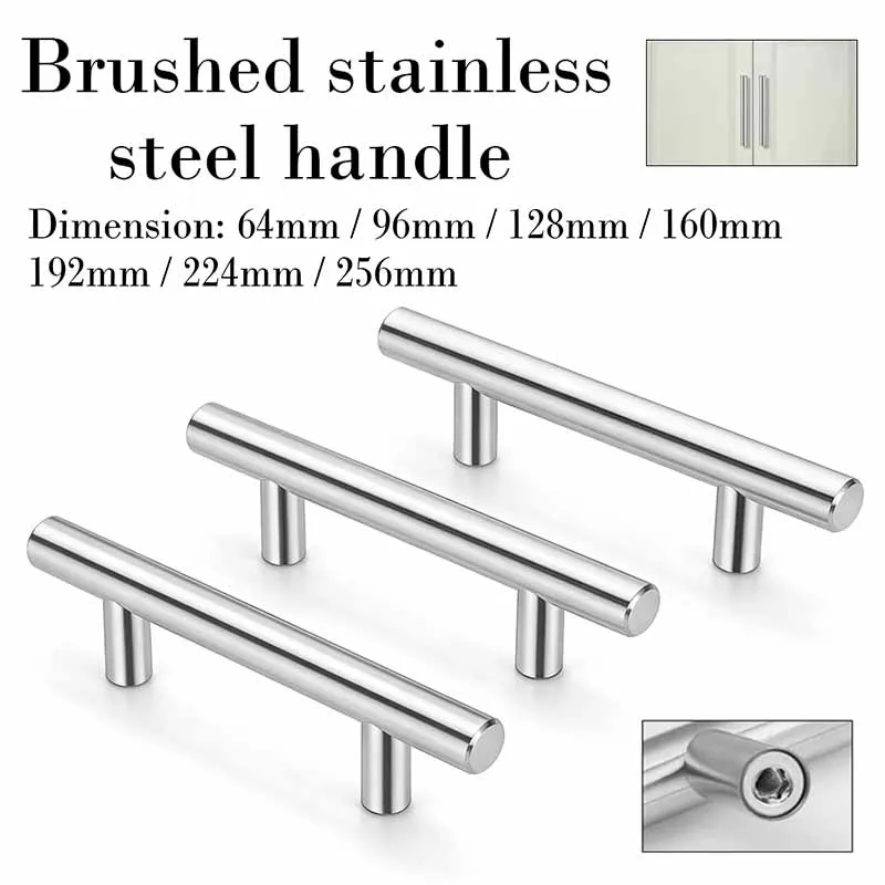 Silver Cupboard Handle Brushed Stainless Steel Kitchen Cabinet Door Knob Furniture Drawer Pull Hardware Pulls Bar Handle