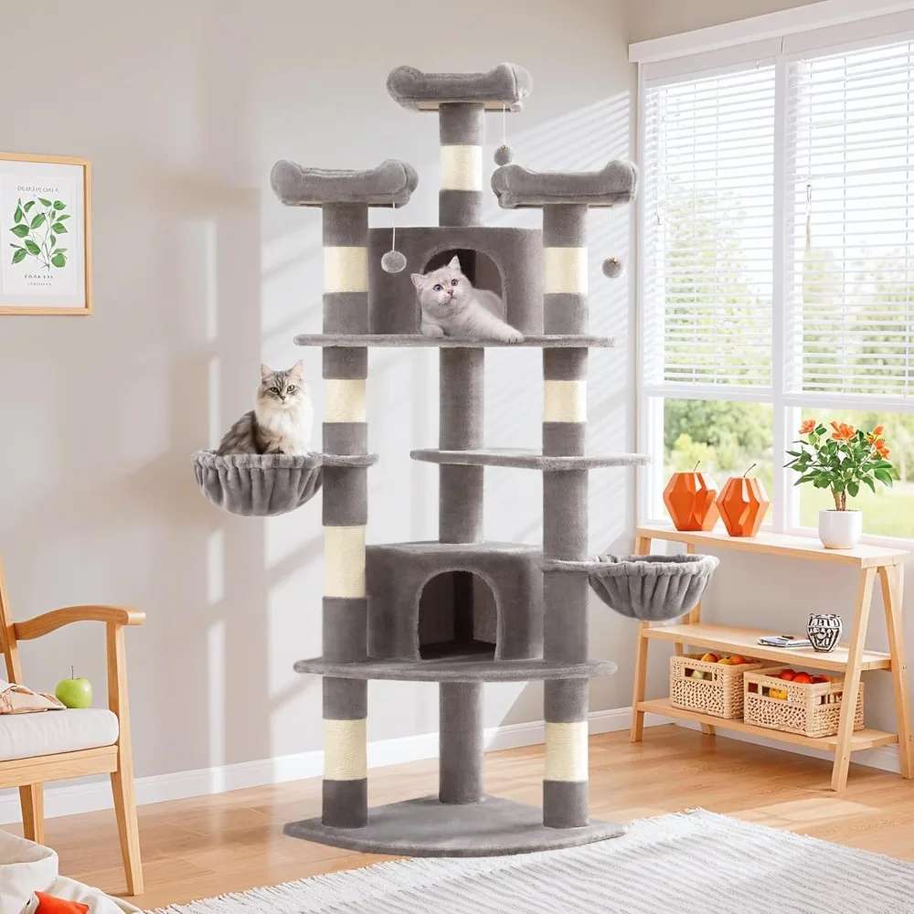 

73" Space-Saving Cat Tree/Multi-Level Tall Cat Tower with Perches/Scratching Posts/Condo & Hanging Baskets/Modern, Customized