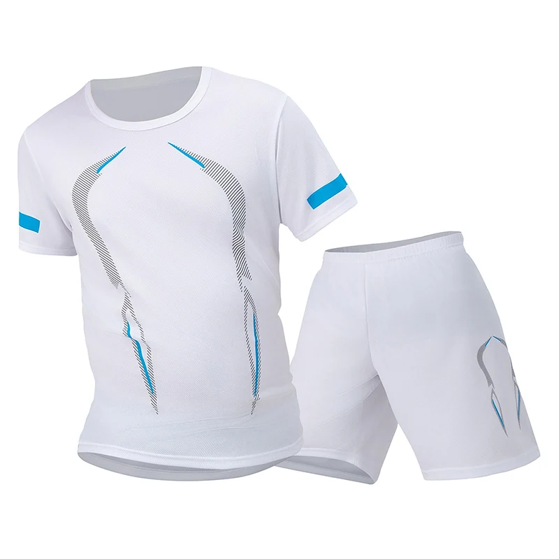 2 Pcs Men's Mesh Breathable Quick-drying Sports Suit Loose Plus Size Running Fitness Mountaineering Casual Short-sleeved Shorts image 2