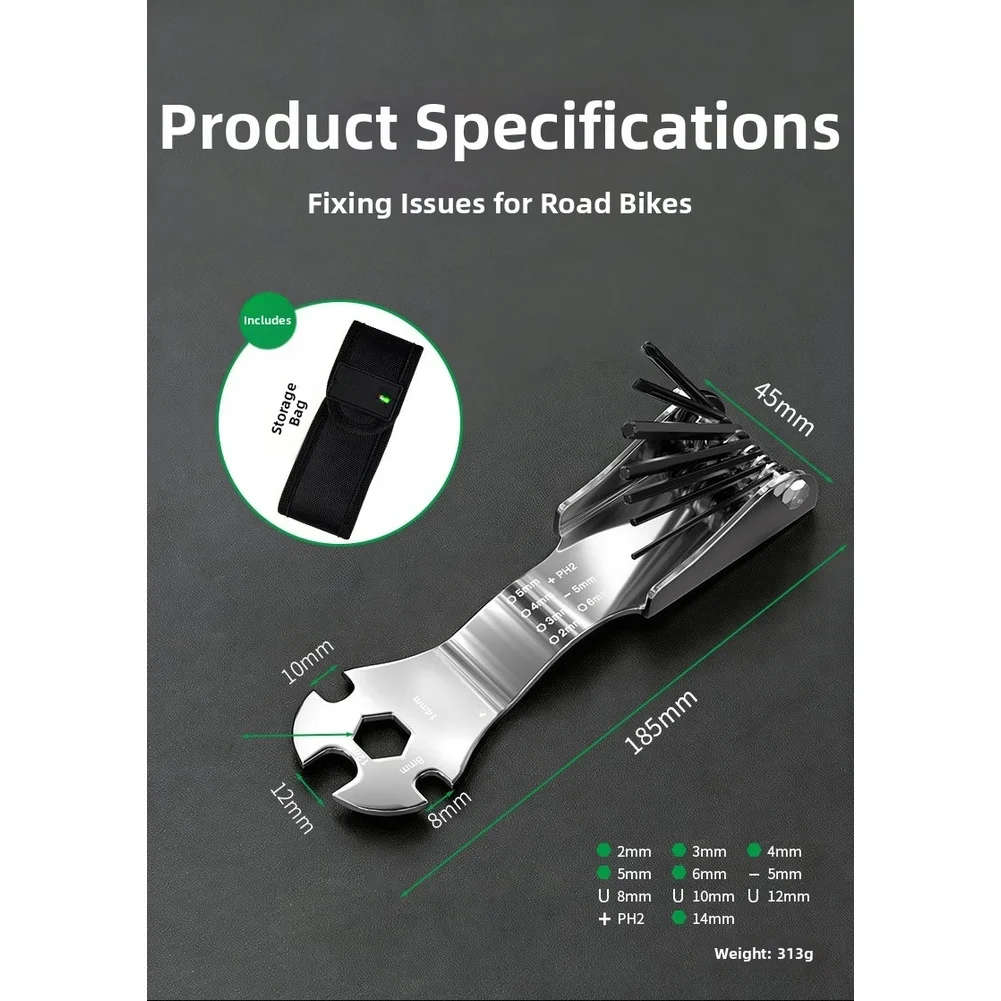 11 in 1 Foldable Hex Key Wrench Set Made of Chromium Vanadium Steel for Long Term Use in For Vehicle Maintenance