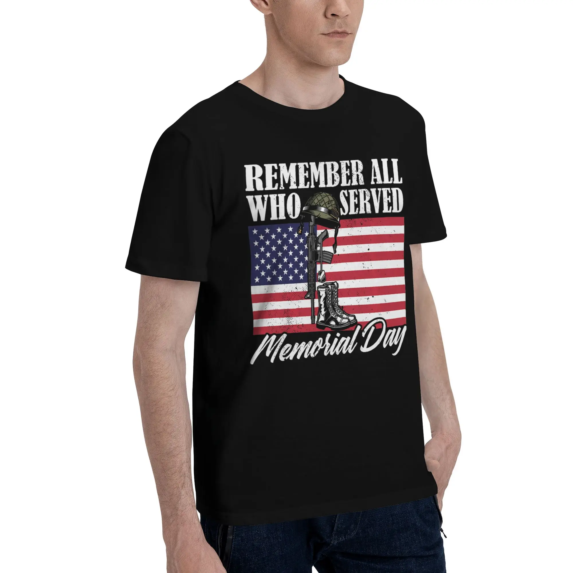 Remember All who Served  Novelty Graphic 100% Cotton T-Shirt Memorial Day Tees Tops For Men