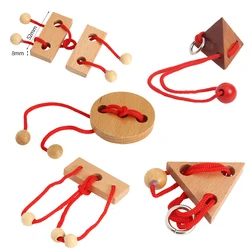 Wooden Untie Rope Game IQ Mind Brain Teaser Puzzle Unlocking Unlooping Toy Classic Luban Lock for Children Adult Birthday Gifts