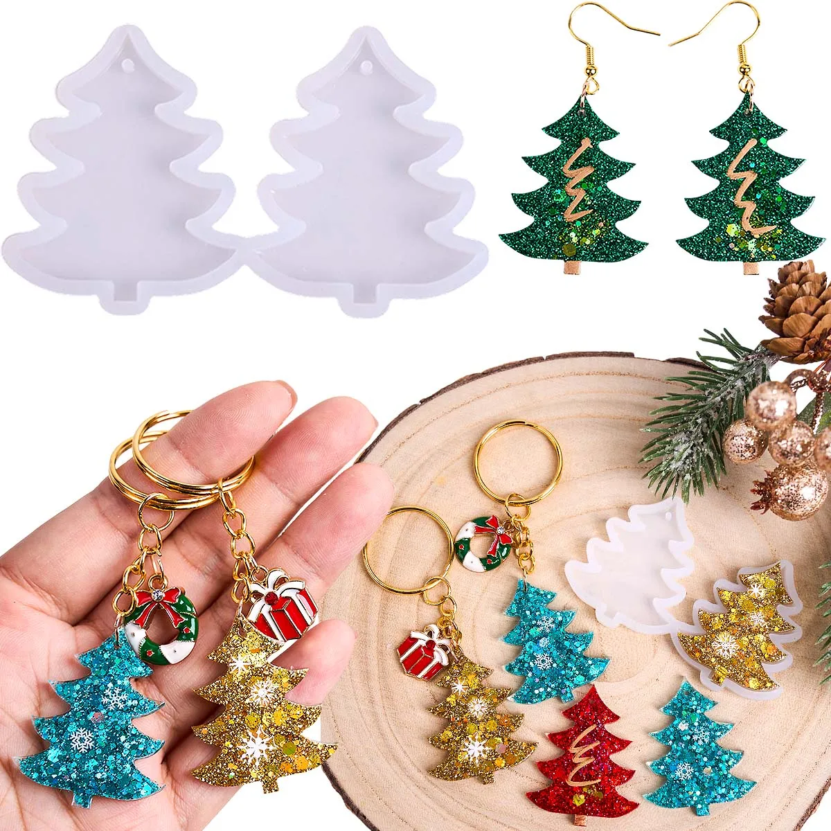3D Christmas Tree Pendant Silicone Mold DIY Handmade UV Epoxy Resin Keychain Earrings Jewelry Craft Casting Molds Home Decor view 5