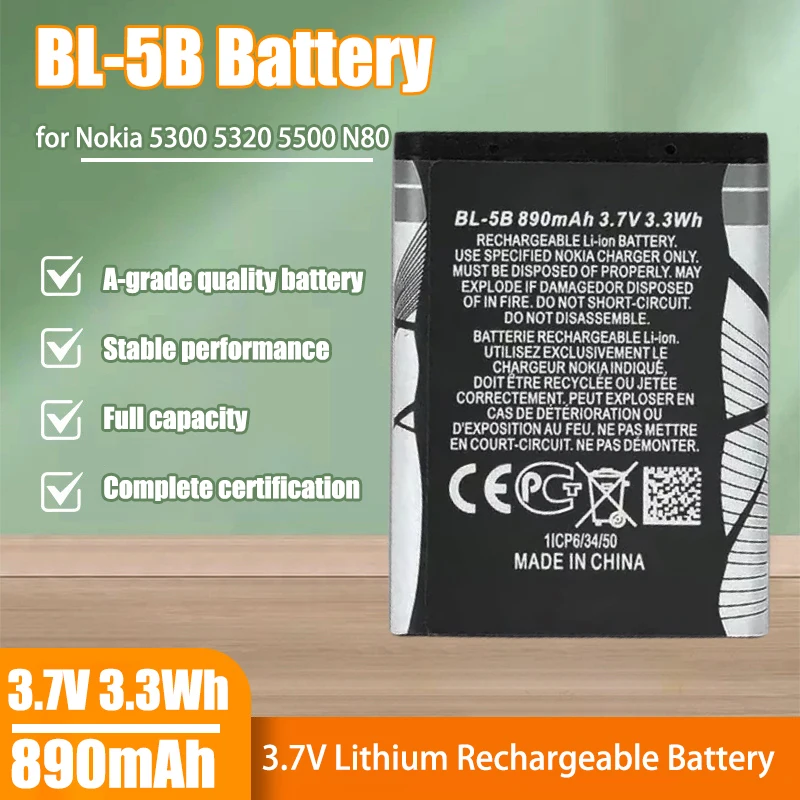Baterías de litio BL-5B de 3,7 V, 890mAh, para Nokia 5300 5320 5500 N80 N90 7360 3230 5070 3220 6120c, teléfono móvil Bl5b