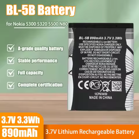 3.7V 890mAh BL-5B Lithium Battery Batteries for Nokia 5300 5320 5500 N80 N90 7360 3230 5070 3220 6120c Mobile Phone Bl5b Cell
