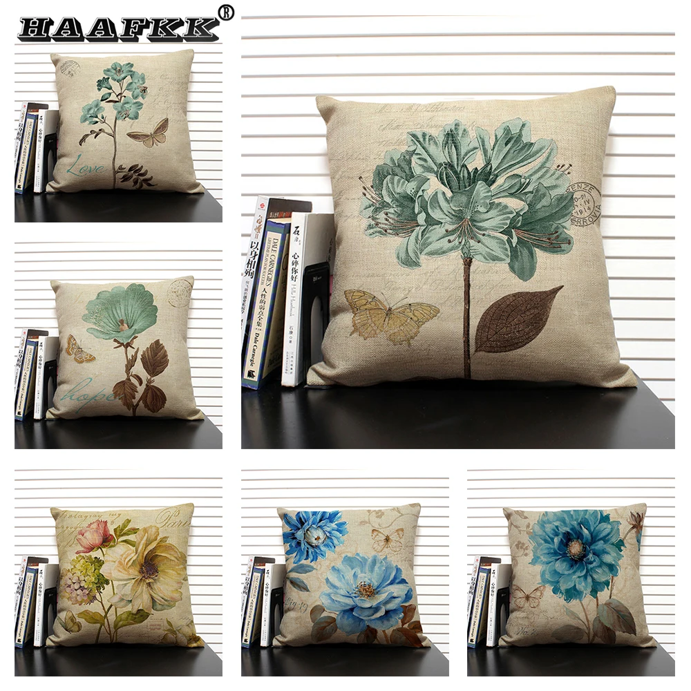 

Lucky Flower Print Decorative Pillow Case Vintage Flower Pillowcase Sofa Cushion Cover Home Decor Throw Pillows